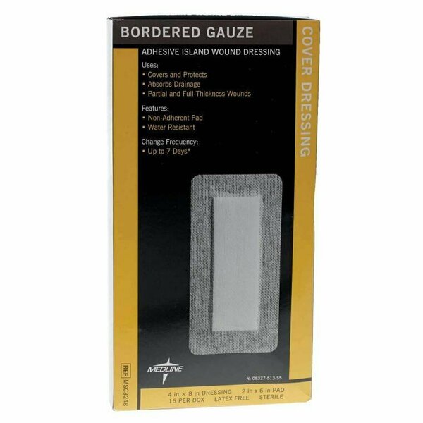 Medline Bordered Gauze 4 in. x 8 in., 2 in. x 6 in. Pad, 15PK MSC3248Z